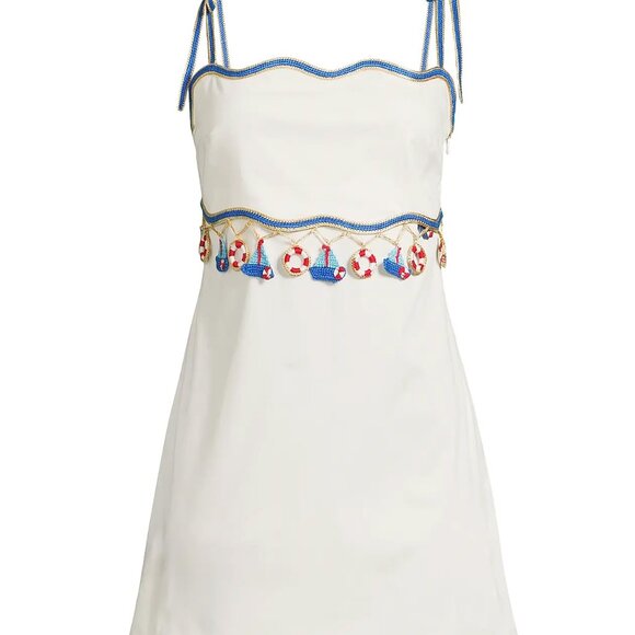 My Beachy Side Muse WHITE NAUTICAL CROCHET SAIL BOAT MINI DRESS LARGE NWT L - Picture 5 of 11